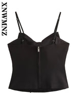 Load image into Gallery viewer, XNWMNZ 2024 Autumn New Woman Chic Sleeveless Vest Halter Top Party Female Black Crop Top Shoulder Gilet Slim Waistcoat
